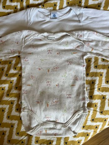 2 bodys petit bateau/absorba mixte, 12mois manches longues