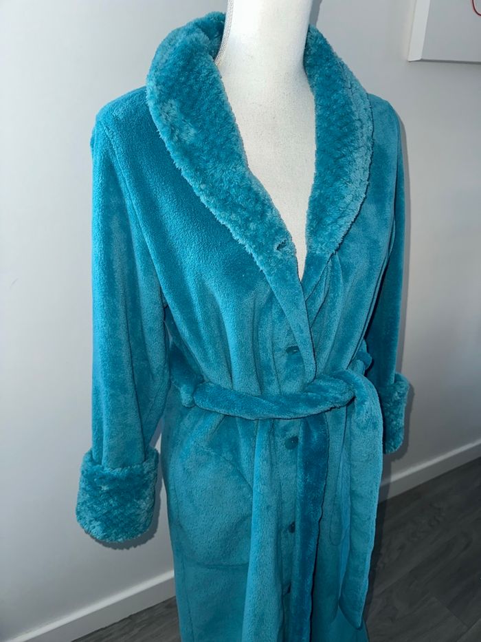 Robe de chambre peignoir polaire bleu canard Vintage T38 M - photo numéro 5
