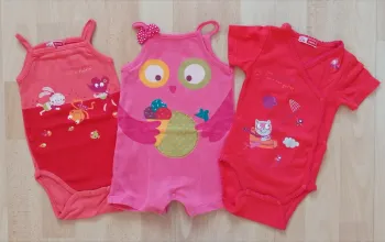 Lot de 3 bodies d'été fille Dpam 3 mois
