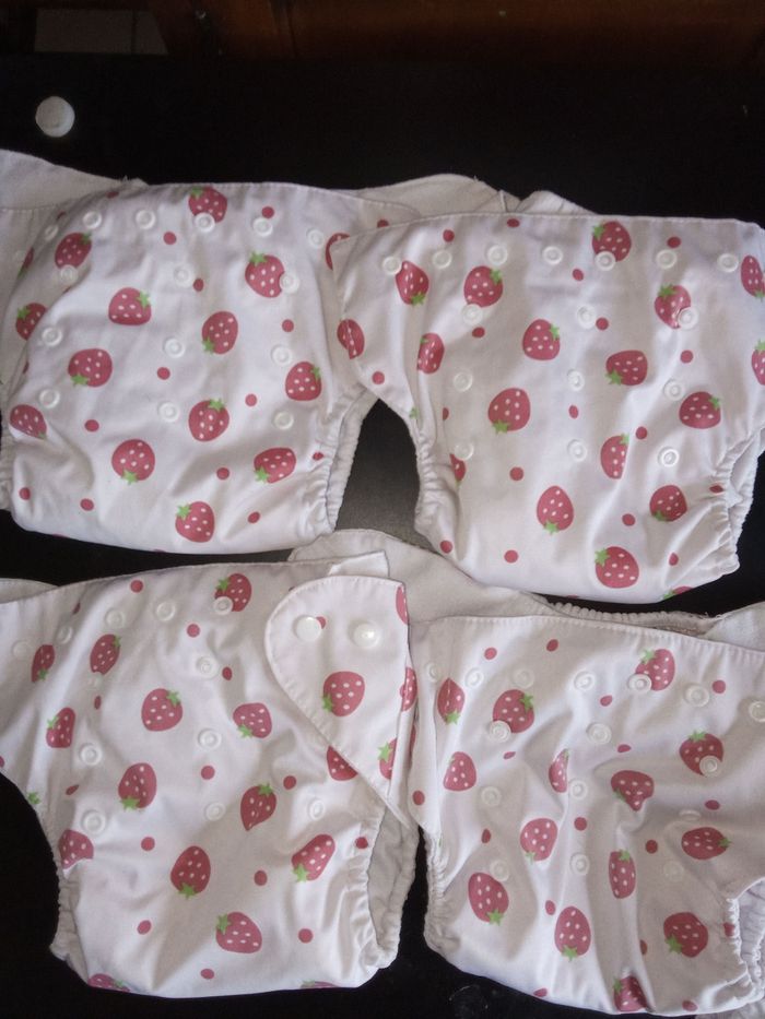 Lot de 5 couches lavables réglable pour bébé fille, insert de la naissance à 12 -18 mois environ, motif lapin, 🍓 - photo numéro 4