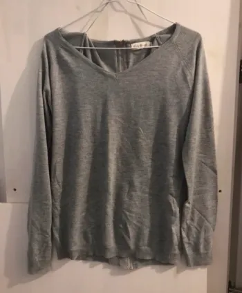 Haut femme col v  lolyloof été manche longue avec une fermeture sur le do gris dorée taille M