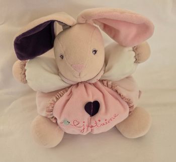 Doudou peluche patapouf Lapin blanc et rose - Je t'aime- Kaloo