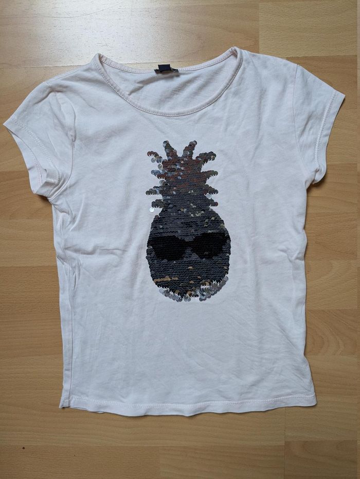 Tee shirt été manches courtes sequins magiques fille 8 ans