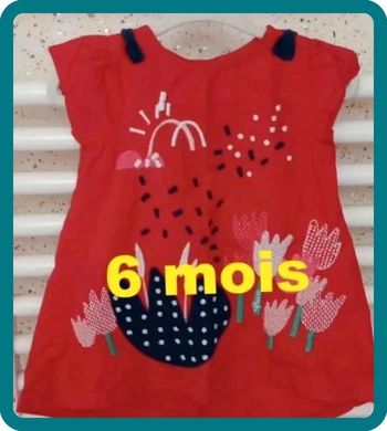 Robe rose motif bleu marine vert blanc DPAM Taille 6 mois