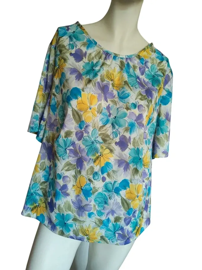 Top blouse vintage retro large été summer printemps spring fleurs flower