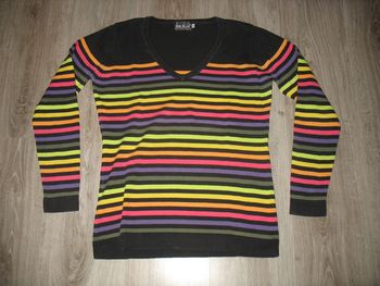 PULL NOIR RAYÉ MULTICOLORE "LITTLE MARCEL" - TAILLE XL - n°01