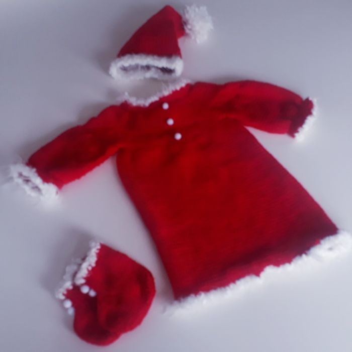 Robe bébé en laine  crochet rouge noël 9-12 mois - photo numéro 2
