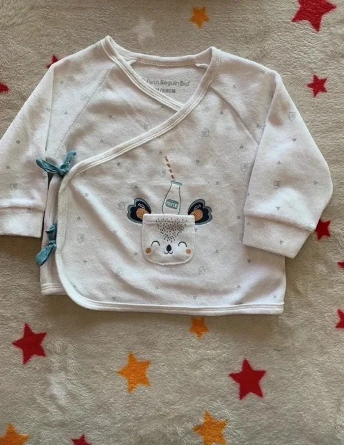 Lot ensembles Petit Béguin bio + chaussons Blanc et Gris 6M - photo numéro 3