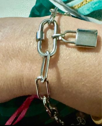 Bracelet mailles larges épaisses mousqueton cadenas acier inoxydable argent