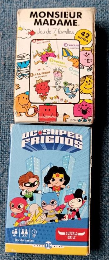 Lot jeu de cartes 7 familles " Monsieur et Madame " et " DC Super Héros"