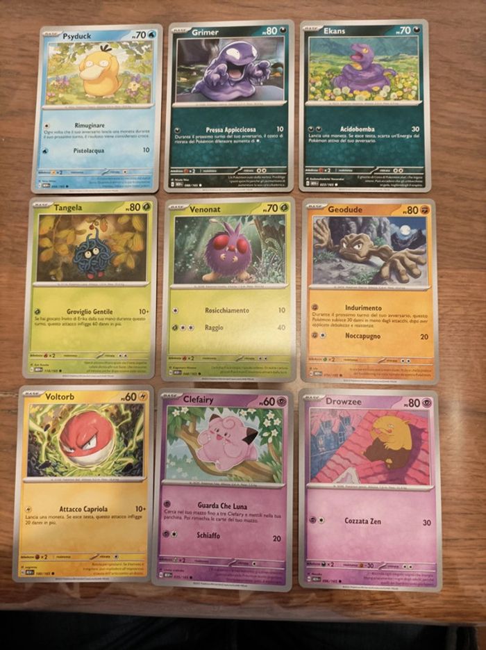 Lot de 9 cartes Pokemon 151 Voltorbe Abo Mimitoss Psykokwak Soporifik
