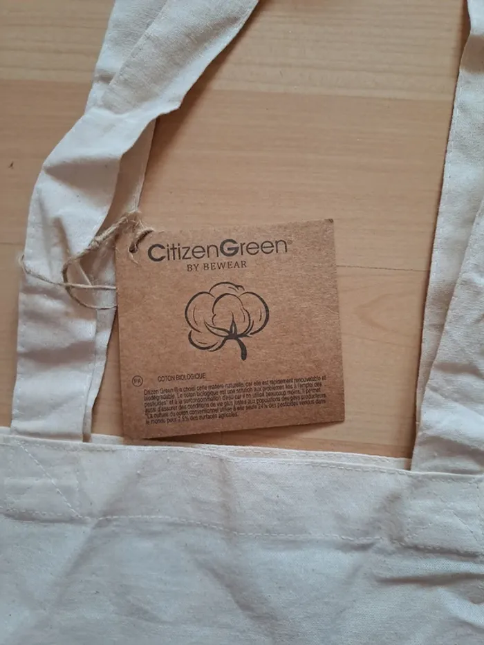 Sac Tote Bag Coton Bio Citizen Green Neuf - 40x40 cm - Caisse d'Épargne - photo numéro 2