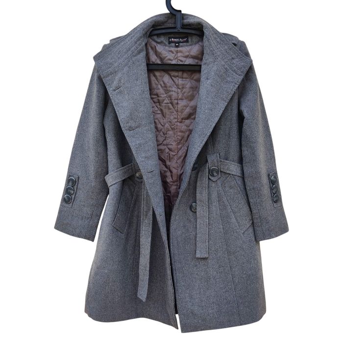 Manteau femme gris laine ceinturé chic vintage – taille S/M - photo numéro 9