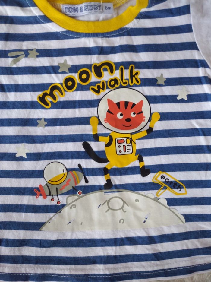 Tee shirt chemise manches courtes Garçon 6 mois Chat lune "Moon Walk" Tom&Kiddy 100% coton - photo numéro 4