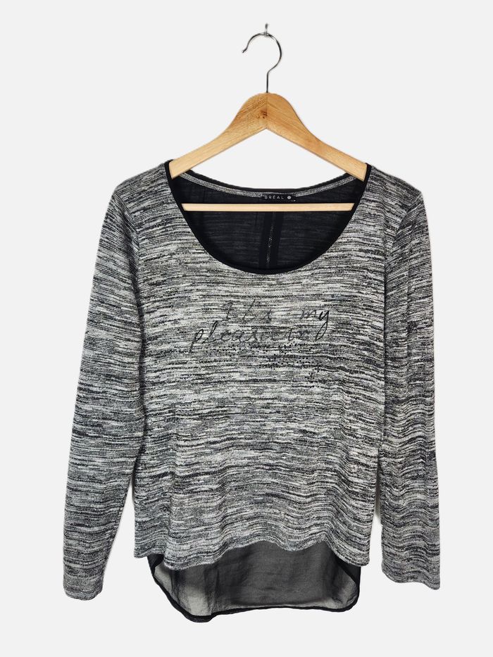 Pull Léger Bréal Noir & Gris Manches Longues - Taille M - Zip au Dos