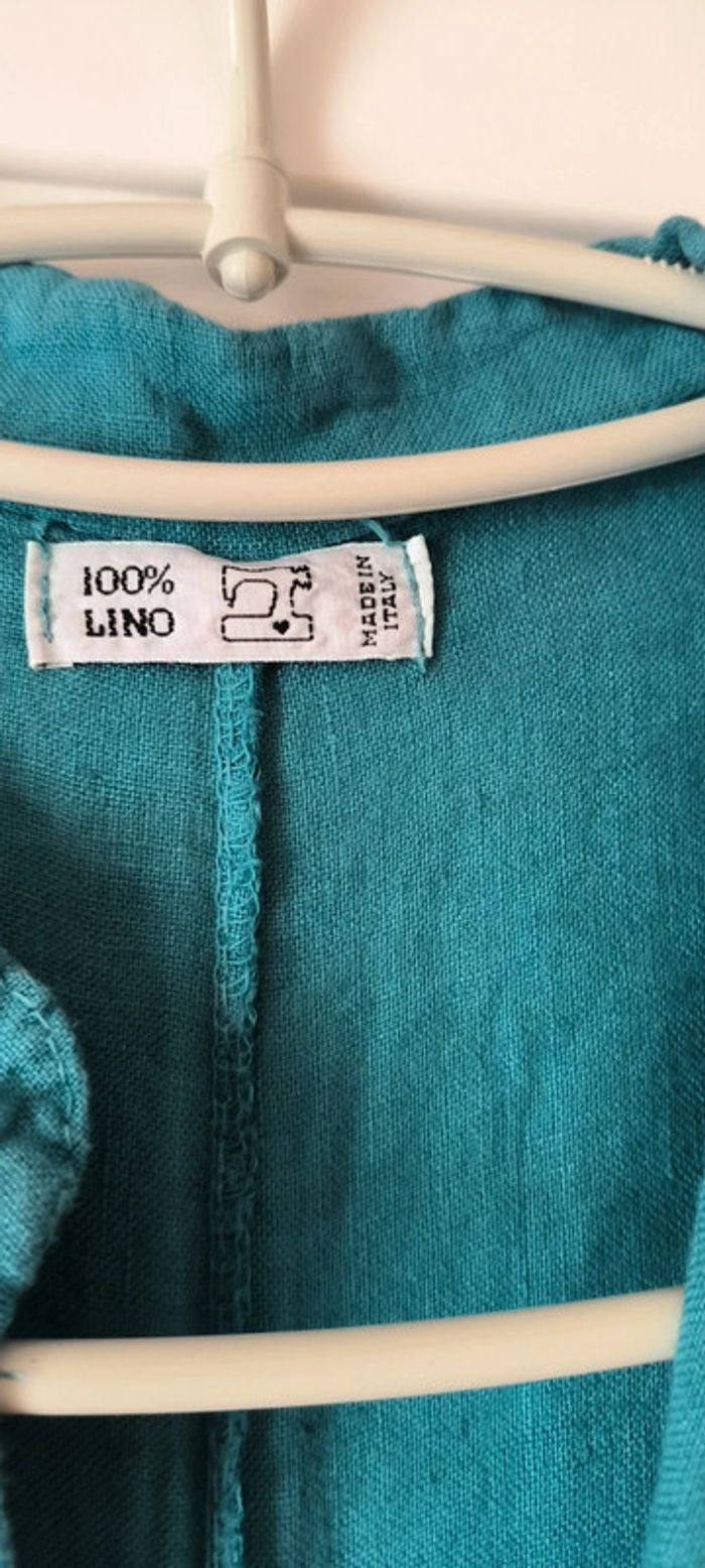 Robe longues avec fente 100% lin Bleu canard - photo numéro 9