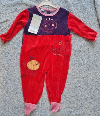 Grenouillère rouge et violet - Maman , moi ,mon petit frère  - Taille 12 mois