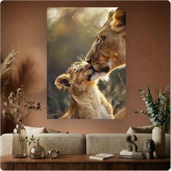 Affiche “Lionne & Lionceau” poster animaux savane amour déco murale nature A3 Sans cadre
