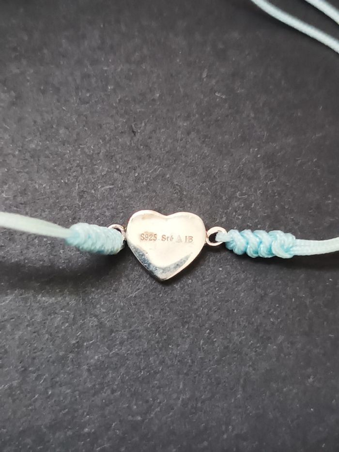 Bracelet réglable bleu turquoise et cœur en argent 925 - photo numéro 3