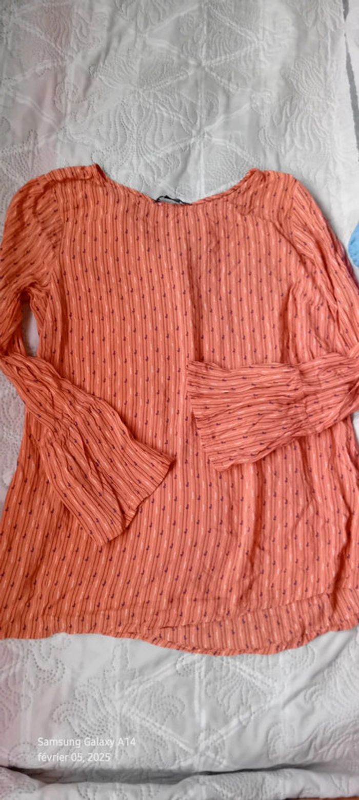 Tunique manches pagodes motif texte corail femme 42 esmara - photo numéro 2