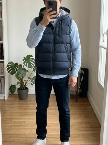 💎 Doudoune Celio sans manches à capuche – Bleu Marine – Taille S