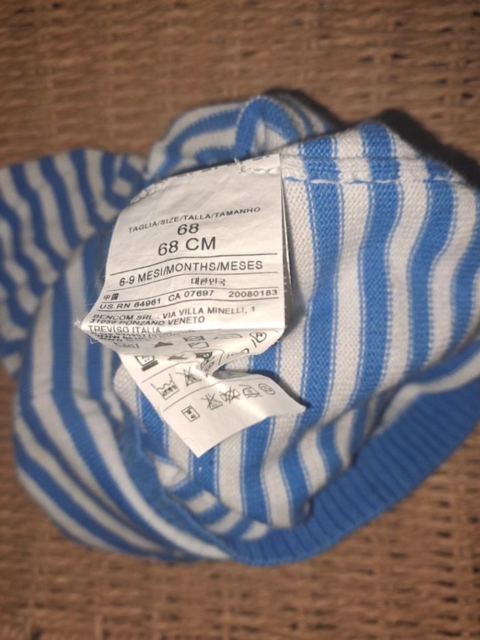 Petit gilet cardigan marin rayé bleu blanc 6 mois benetton - photo numéro 4