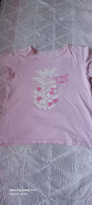 Tee shirt theme ananas et cœur rose fille 12 ans tex