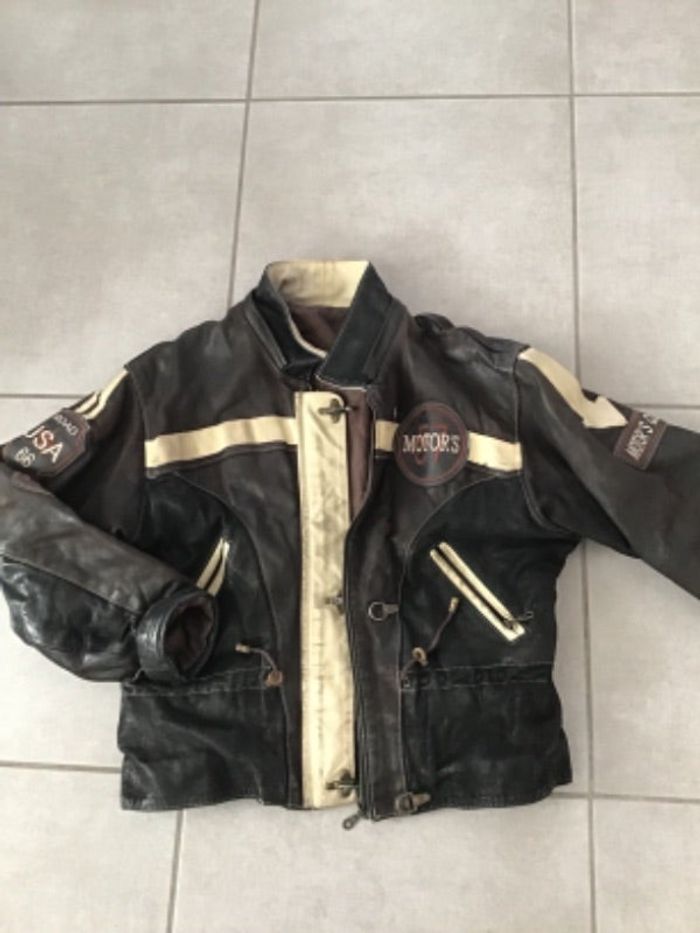 Blouson marron de motard en cuir T40/42 voir 44