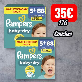 Couches Pampers baby dry maxi Economy pack taille 5+ 12/17kg 176 couches
