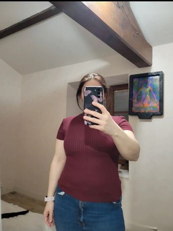 T-shirt côtelé bordeaux Bershka - Taille M (38)