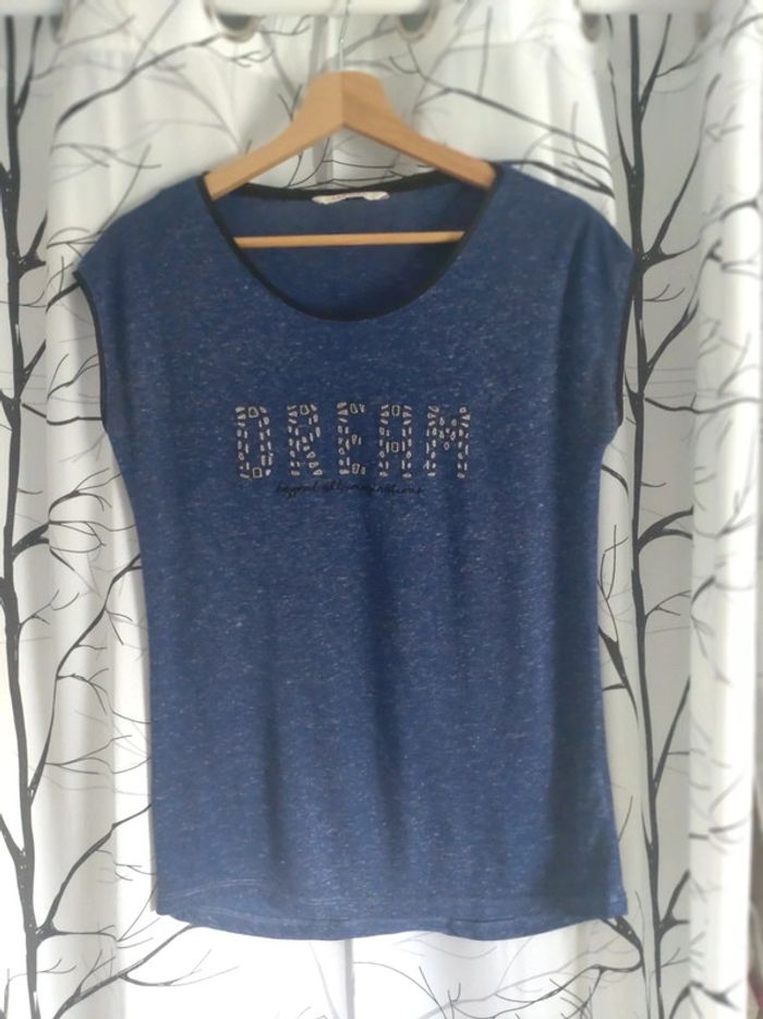 Pantalon fluide large bleu marine femme taille 40 + donne un t-shirt bleu "Dream" - photo numéro 7