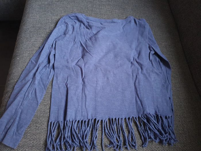 Pull fin t- shirt à manches longues, à franges, bleu marine bohème 6 ans - photo numéro 2