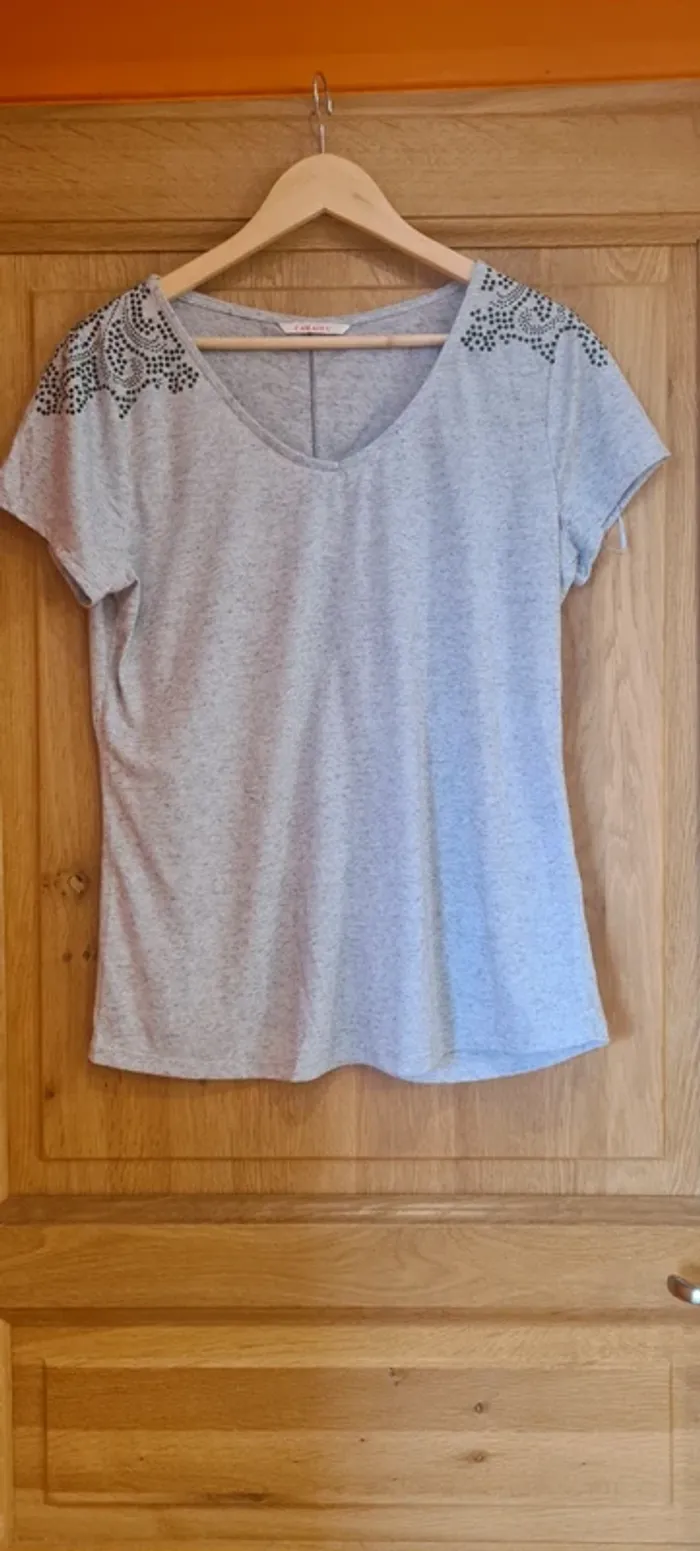 T-shirt gris strass Camaïeu