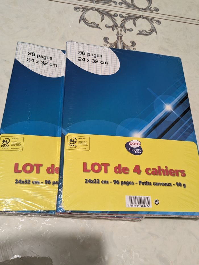 Lots de 8 cahiers à petits carreaux 96 pages. Taille 24/32 cm