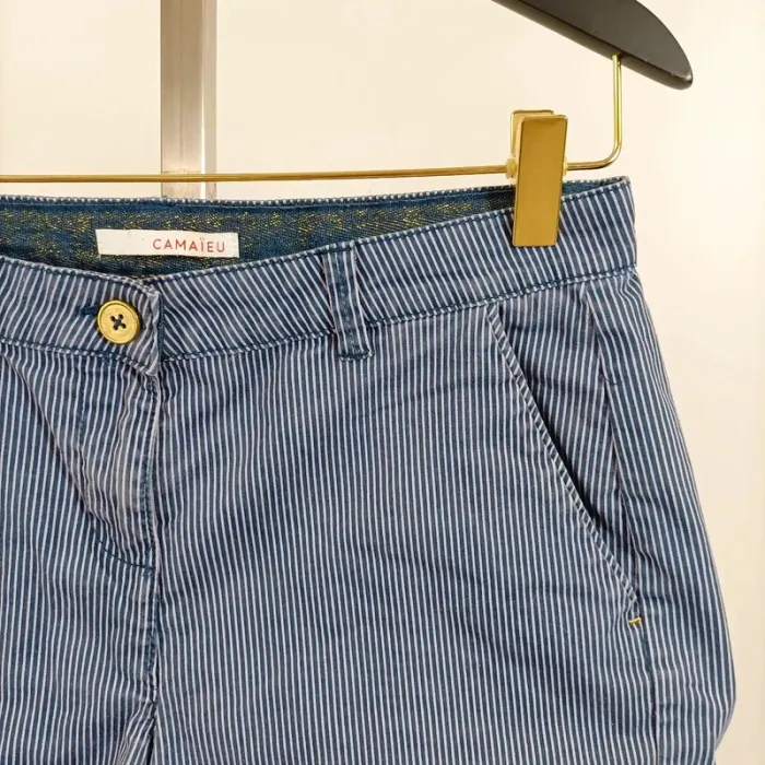 Short rayé bleu et blanc Camaïeu en coton – taille 36, coupe droite estivale A1061 - photo numéro 3