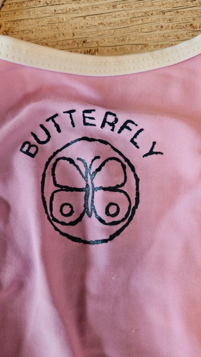 Maillot 1 pièce fille rose, bleu fonce et blanc, peu mis, Butterfly, 4 ans - photo numéro 4
