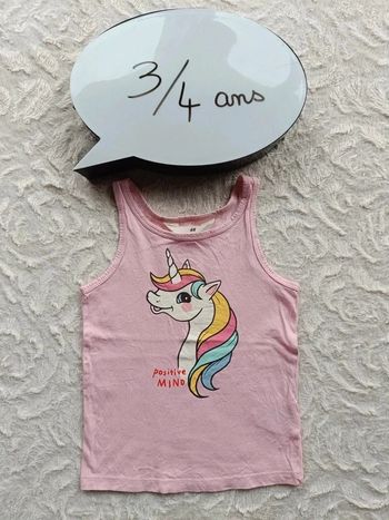 Débardeur tee shirt chemise sans manche bretelles Fille 3/4 ans Licorne H&M 100% coton