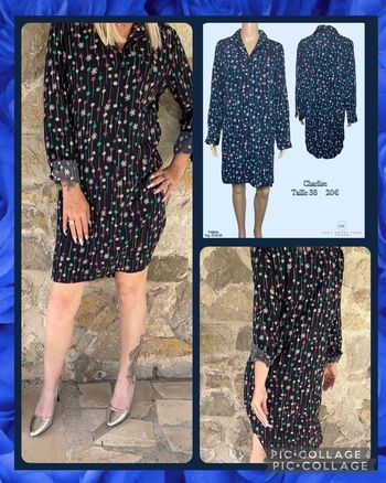 💙 Robe chemise marine à imprimé fleuri coloré – Charlise – Taille 38 SOLDÉ -50% 💙