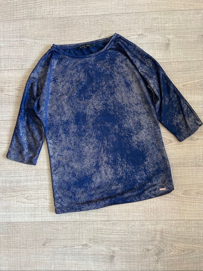Blouse bleue marine et dorée Vila Joy taille S comme neuve - photo numéro 7