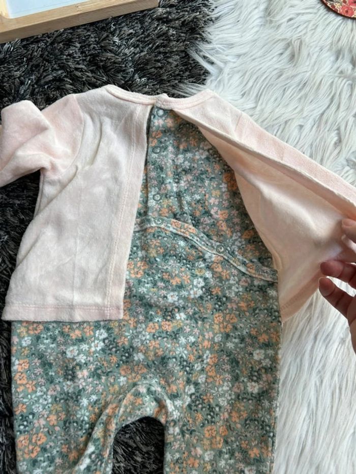 Pyjama en velours effet 2 en 1 motifs fleuris bébé fille rose - photo numéro 6