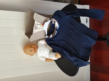 T-shirt ML fille 7 ans – col sequins, marine/bronze