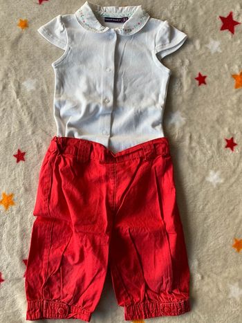 Ensemble 💯 coton Sergent Major 9 Mois Rouge et Blanc