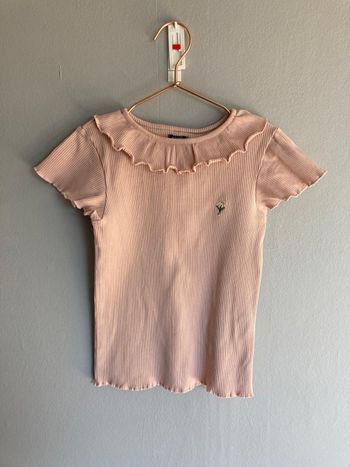T-shirt côtelé Rose Poudré Kiabi 8 ans – Col volanté