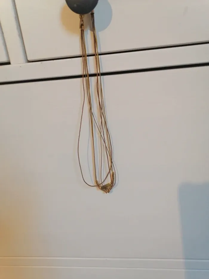 Collier multi rang vert doré feuille - photo numéro 3