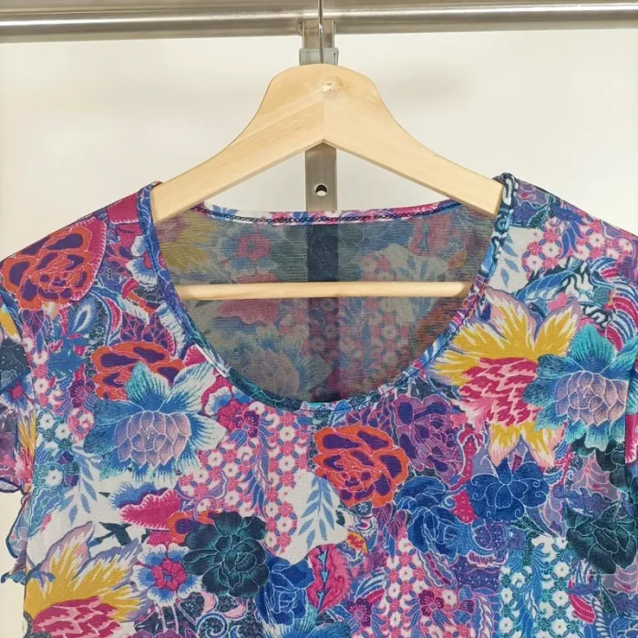 Blouse fluide fleurie multicolore rose bleue transparence légère taille 42/44 été A509 - photo numéro 2