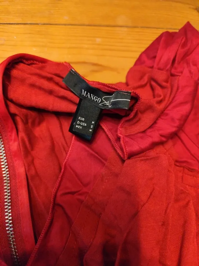 Robe fourreau Mango rouge foncé stretch M manches bouffantes neuve - photo numéro 4