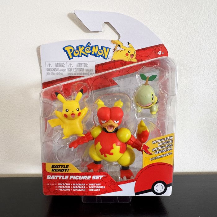 Pikachu Magmar et Tortipouss Figurine Battle Figure Set Pokémon Turtwig Jazwares