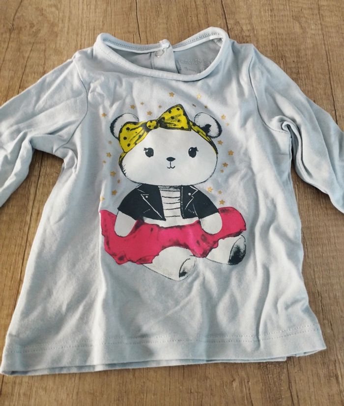 T-shirt manches longues fille gris taille 3 mois Orchestra