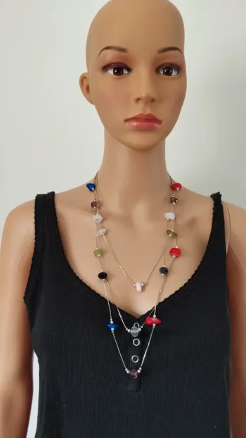 Superbe collier multi rangs argenté colorés fantaisie femme