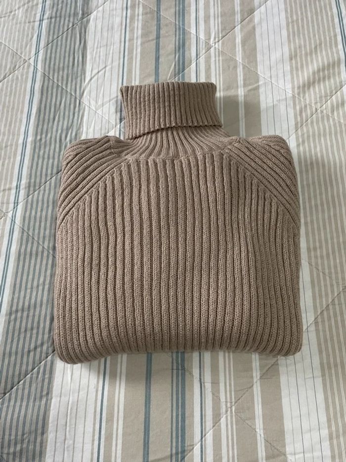 Pullover dolcevita a coste beige tg M